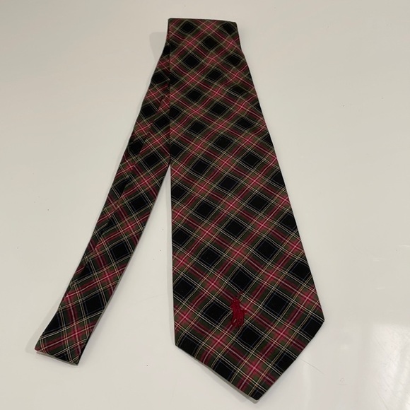 Vintage Ralph Lauren Polo Logo Classic Plaid Tie-Black/Green/Red-EUC! - Picture 1 of 6